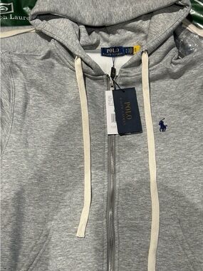 Ralph Lauren Light Gray Zip-Up Hoodie with Navy Tag